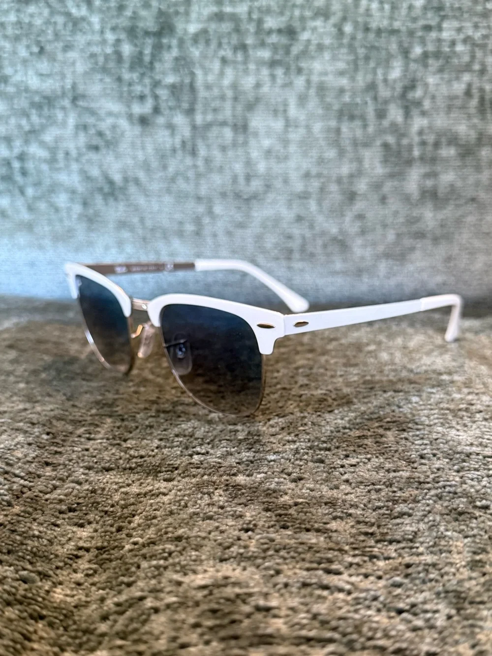 Ray-Ban White Frame Sunglasses with Blue Gradient Lenses
